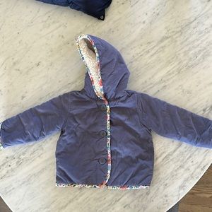 Mini Boden corduroy jacket with fleece hood & quilted lining, Girl 12-18 months.
